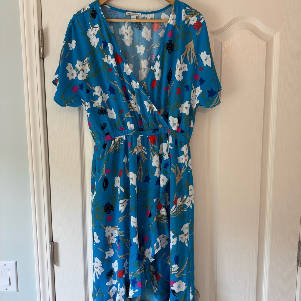 Blue and White High Low Dress